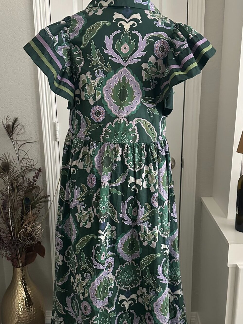 *NWT* ENTRO floral paisley midi dress in shades of green SM Great for early fall - Picture 2 of 2